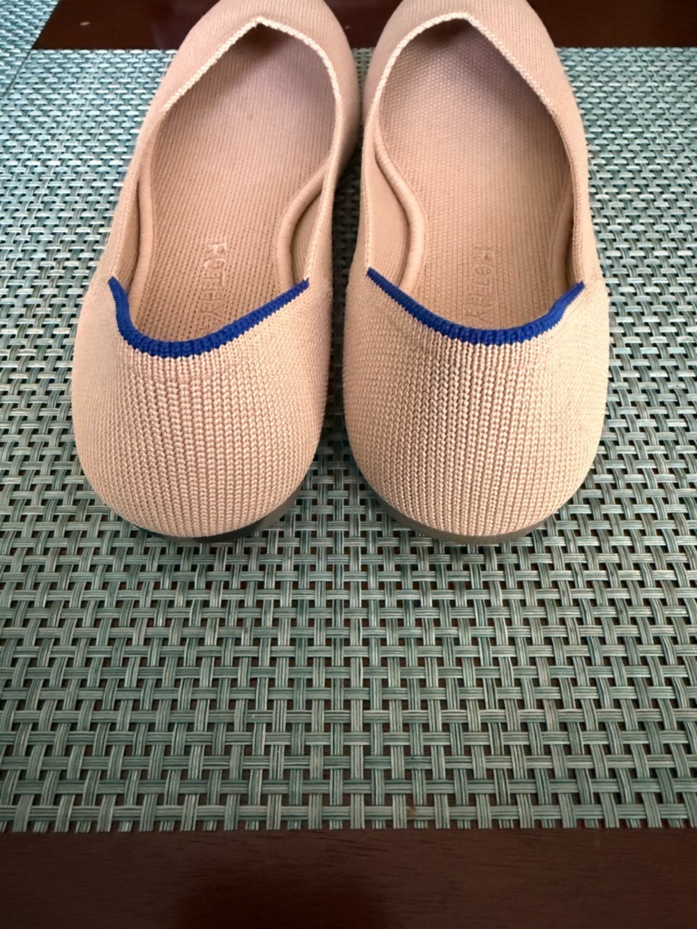 Rothy's Beige Ballet Flats with Blue Heel Trim - Picture 3 of 4